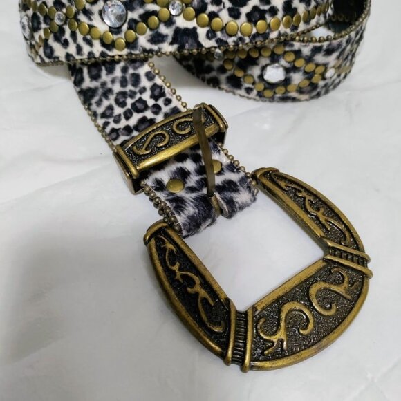 NWOT Calf Hair Embellished Rhinestone Studded Punk Y2K Rocker Waist Belt S / M - Picture 2 of 9